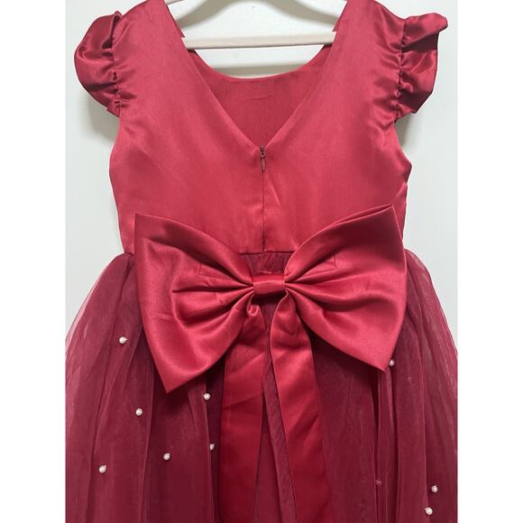 KaQinini Red Dress Girl Size 6 Satin and Tulle Bow In The Back - Picture 5 of 8